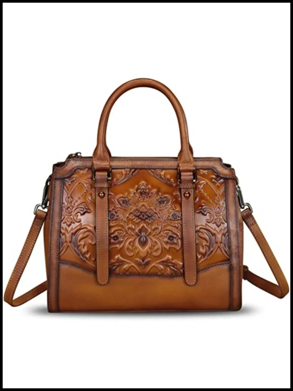 Genuine Leather Satchel Hobo Bag Embossed Top Handle Handmade Purse Vintage
